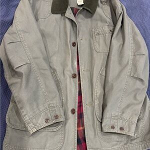 L.L. Bean Green Field Jacket/barn coat with Plaid Lining